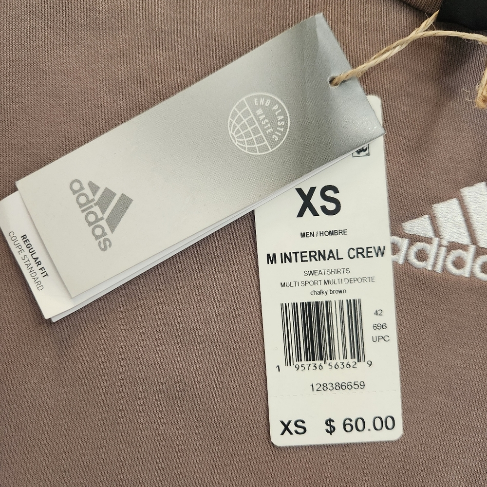 HP! NWT ADIDAS Internal Crew Taupe Long Sleeve Thick Sweatshirt Size XS Mens - Picture 4 of 11